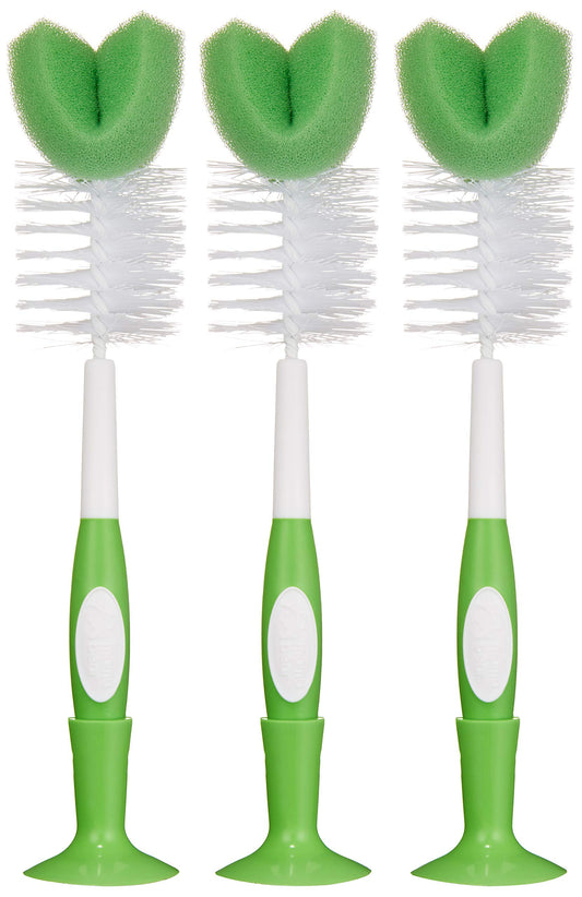 Brand - Mama Bear Baby Bottle Brush with Nipple Cleaner and Suction Cup Stand, White (Pack of 3)