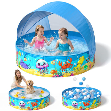 Foldable Kiddie Pool with Canopy 47IN Toddler Baby Pool with Detachable UPF 50+ Shade