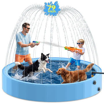 79'' Dog Pool with Sprinkler, Foldable Dog Pools for Large Dogs, 2-in-1 Non-Slip Swimming Pool for Dogs & Kids