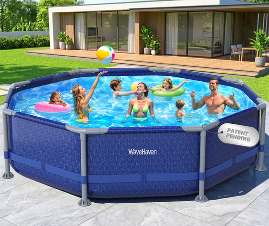 Above Ground Pool,10ft x 30in Frame Deep Swimming Pool,Round Family Pool,Large Above Ground Pool Easy Set,1200 Gallon Pool,Outdoor Backyard Pool for Kids,Adults-Blue,Pump Not Included