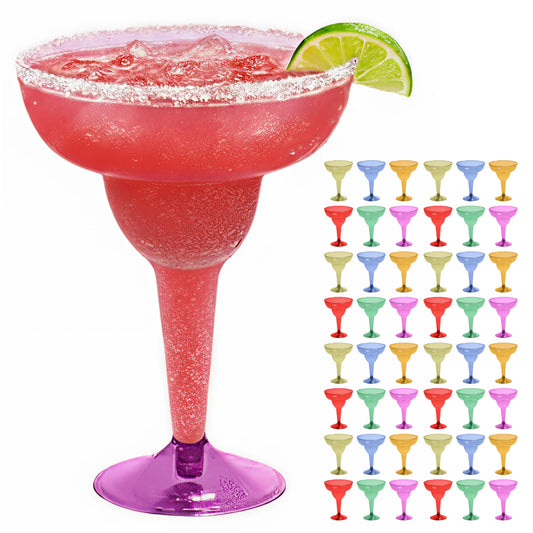 Prestee Multicolor Disposable 48 Plastic Margarita Glasses - 12 oz Hard Cocktail Cups for Cinco de Mayo Fiesta, Taco Party and Mexican Decorations - Fiesta Party Decorations - Large (Pack of 48)