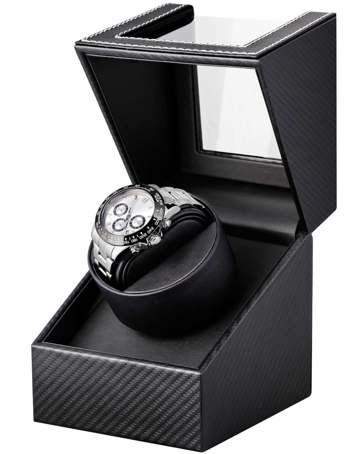 Watch Winder for Automatic Watches: Automatic Single Watch Winder Box with Japanese Quiet Motor, Rotating Watch Case in Black Carbon Fiber Leather, Gifts for Men & Collectors