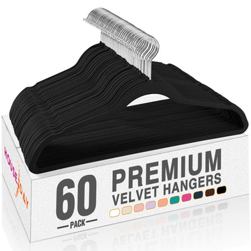 House Day Black Velvet Hangers 60 Pack, Non Slip Clothes Felt Hanger Heavy Duty for Coat, Premium Slim Space Saving Suit Hangers