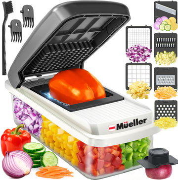 Mueller Vegetable Chopper Mandoline Slicer, Food Veggie Chopper, Cheese Grater, Onion Vegetable Cutter with Container, Dicer