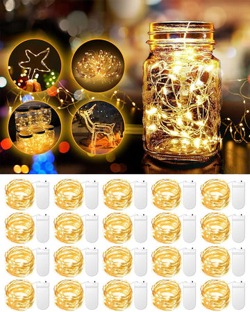 20 Pack Fairy Lights Battery Operated, 3.3ft 20 LED Mini String Lights Twinkle Lights Copper Wire Firefly Starry Lights for Mason Jars Wedding Party