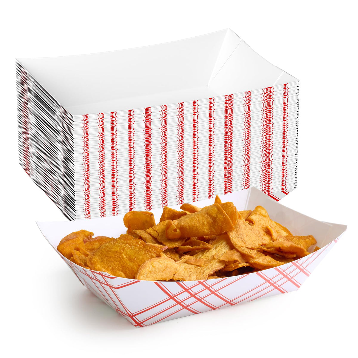 ECOLipak 100 Pack 3lb Paper Food Tray Red, Disposable Paper Boats, Food Holder Trays, Serving Boats for Taco Nacho Hot Dog Snack Fries Dessert Popcorn Sauce