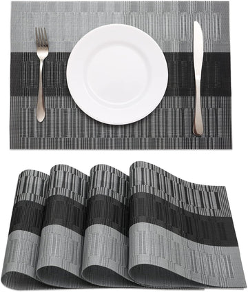 HeloHo Black Placemats Set of 4 Heat-Resistant Washable Place Mats Non-Slip Vinyl Woven Table Mats Wipeable Placemat