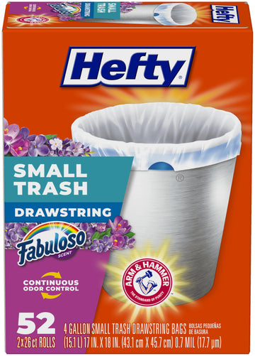Hefty Small Trash Bags, Fabuloso Scent, 4 Gallon, 52 Count