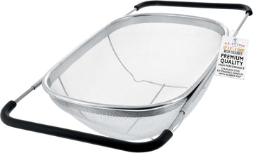 U.S. Kitchen Supply Stainless Steel Colander Strainer - 6-Quart Collapsible Colander with Expandable Rubber Handles - Rectangular Sieve