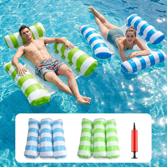 Inflatable Pool Floats Adult, 2 Pack Thick Pool Floaties Heavy Duty, Non-Stick PVC Rafts Chairs with Mesh Seat, Hammock Noodles Lounger for Summer Water Party Lake Beach