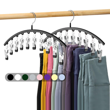 Legging Organizer for Closet, Metal Yoga Pants Hangers 2 Pack w/10 Clips Holds 20 Leggings