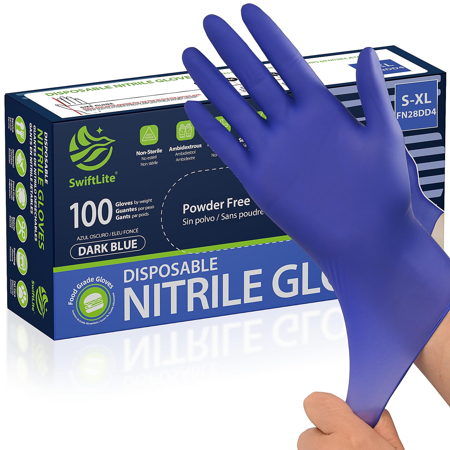 SWIFTLITE Disposable Nitrile Gloves, Food Safe, Latex-Free Powder-Free, Kitchen Rubber Gloves for Cooking and Cleaning