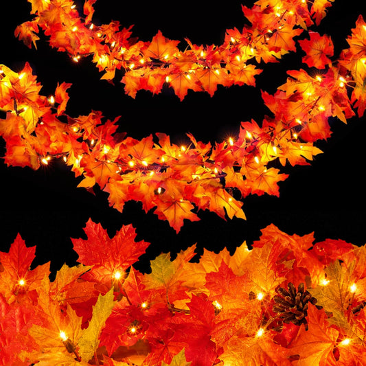 Fall Decorations for Home 9FT Fall Garland with Lights Plug in UL Listed 50 Orange Incandescent Bulbs, Connectable Fall Lights for Indoor Outdoor