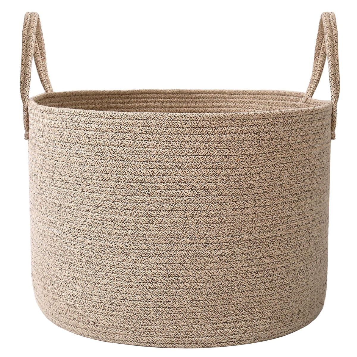65L Extra Large Blanket Basket for Living Room - Woven Cotton Rope Laundry Hamper with Reinforced Handles - Storage Bin for Pillows, Comforters & Toys - Machine Washable,Oatmeal