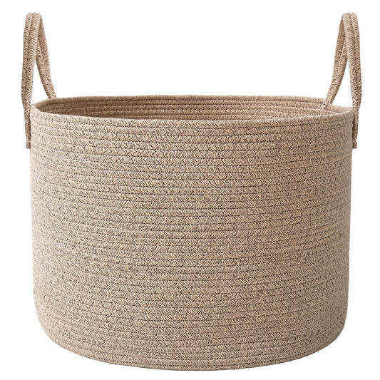 65L Extra Large Blanket Basket for Living Room - Woven Cotton Rope Laundry Hamper with Reinforced Handles - Storage Bin for Pillows, Comforters & Toys - Machine Washable,Oatmeal