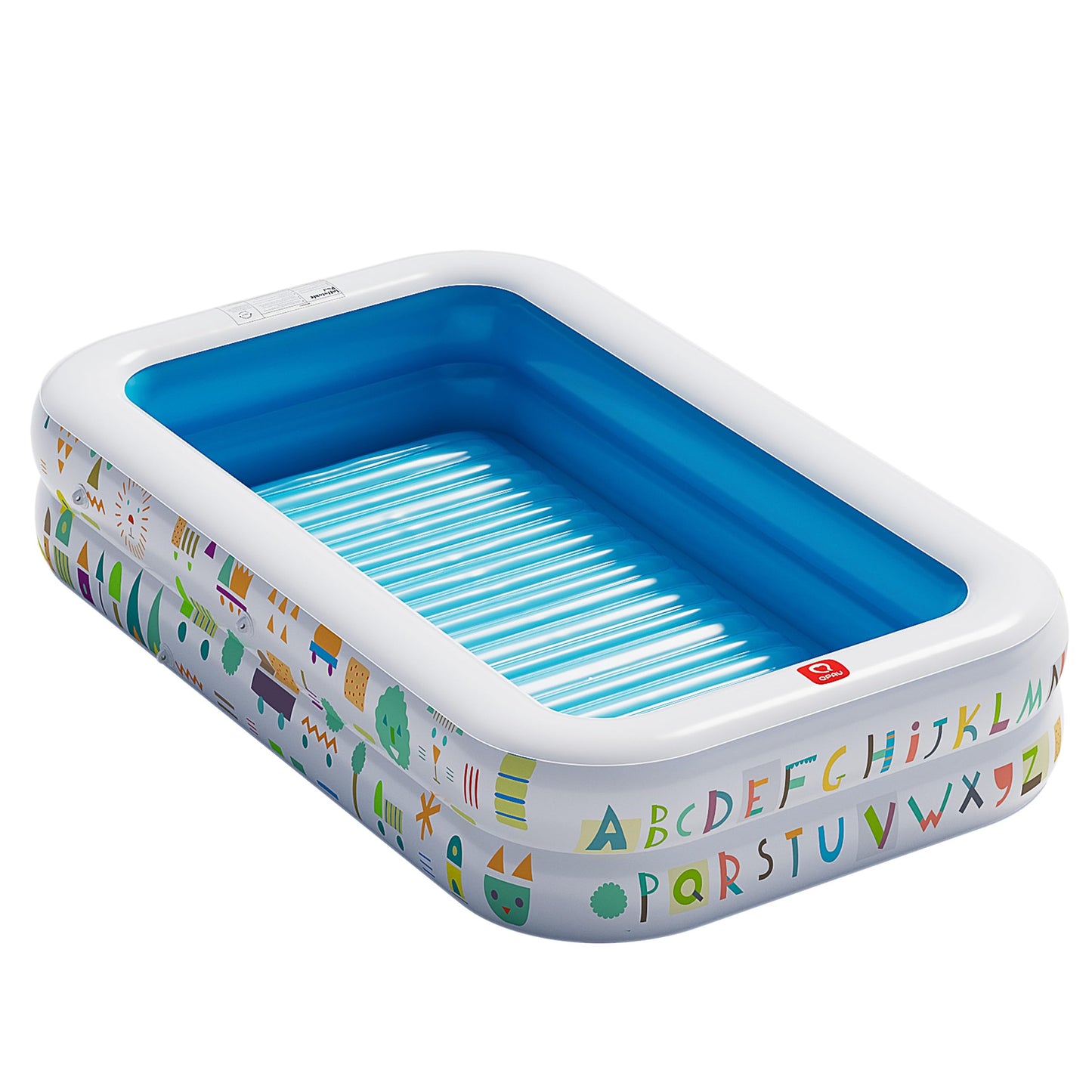 QPAU Kiddie Pool – 65" x 39" Inflatable Pool for Kids & Toddlers, Ball Pit & Baby Pool with Soft Floor, Educational Alphabet & Number, Durable Outdoor Play Toys for Backyard & Indoor Fun (Blue)