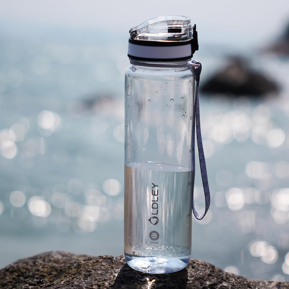 OLDLEY 32 oz Water Bottle, Motivational Water Bottle with Time Marker, Sports Water Bottle With Strap, Leakproof & BPA Free Large Water Bottles for School, Gym, Travel, Outdoor, Tritan, Transparent
