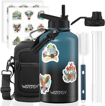 64oz Insulated Water Bottle (Cold for 48 Hrs), BPA Free&Leak Proof, Half Gallon Stainless Steel Water Flask, Water Jug with Straw Spout Lids for Gym