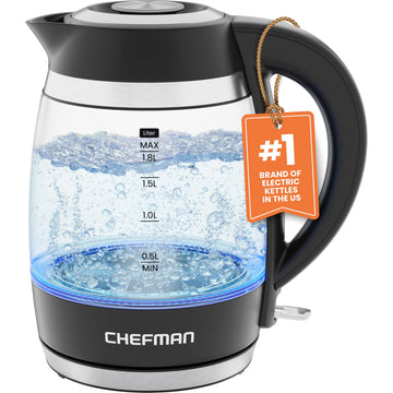 Chefman Electric Kettle, 1.8L 1500W, Hot Water Boiler, Removable Lid for Easy Cleaning, Auto Shut Off, Boil-Dry Protection, Stainless Steel Filter