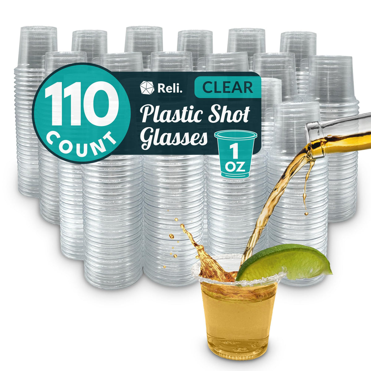 Reli. (110 Count 1 oz Plastic Shot Glasses Disposable | Clear Jello Shot Cups | Mini Plastic Cups for Party, Sauces, Samples | BPA Free, Shatterproof, 1oz Mini Glasses Disposable