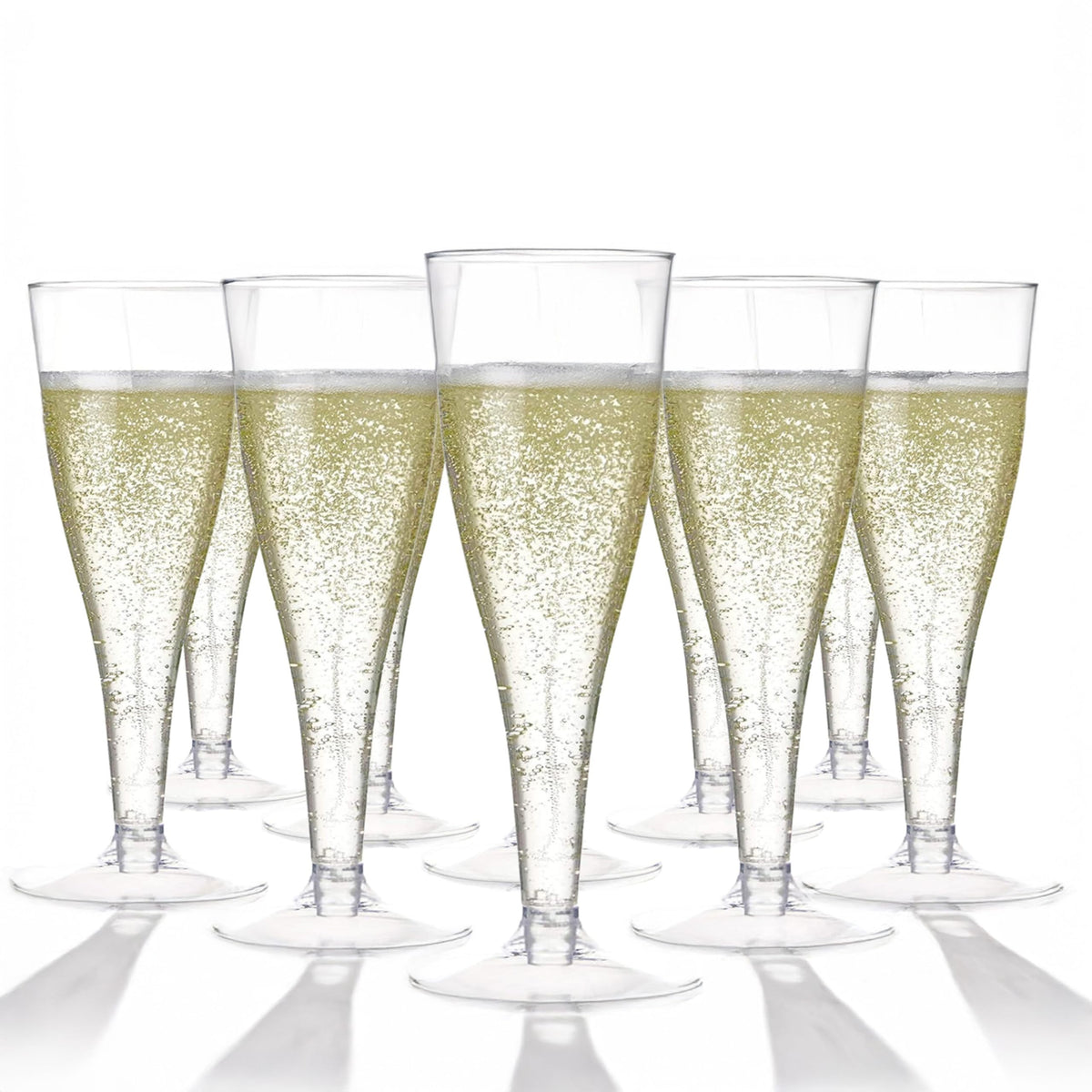 Prestee 100 Pack Clear Plastic Champagne Flutes - 4.5 oz Durable Disposable Champagne Glasses for Parties, Weddings, Toasting and Large Celebrations - Elegant Wine Glasses Stemware for Easy Cleanup