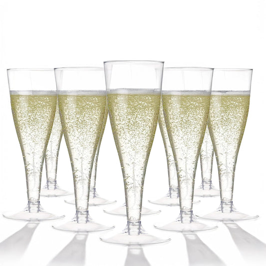 Prestee 100 Pack Clear Plastic Champagne Flutes - 4.5 oz Durable Disposable Champagne Glasses for Parties, Weddings, Toasting and Large Celebrations - Elegant Wine Glasses Stemware for Easy Cleanup