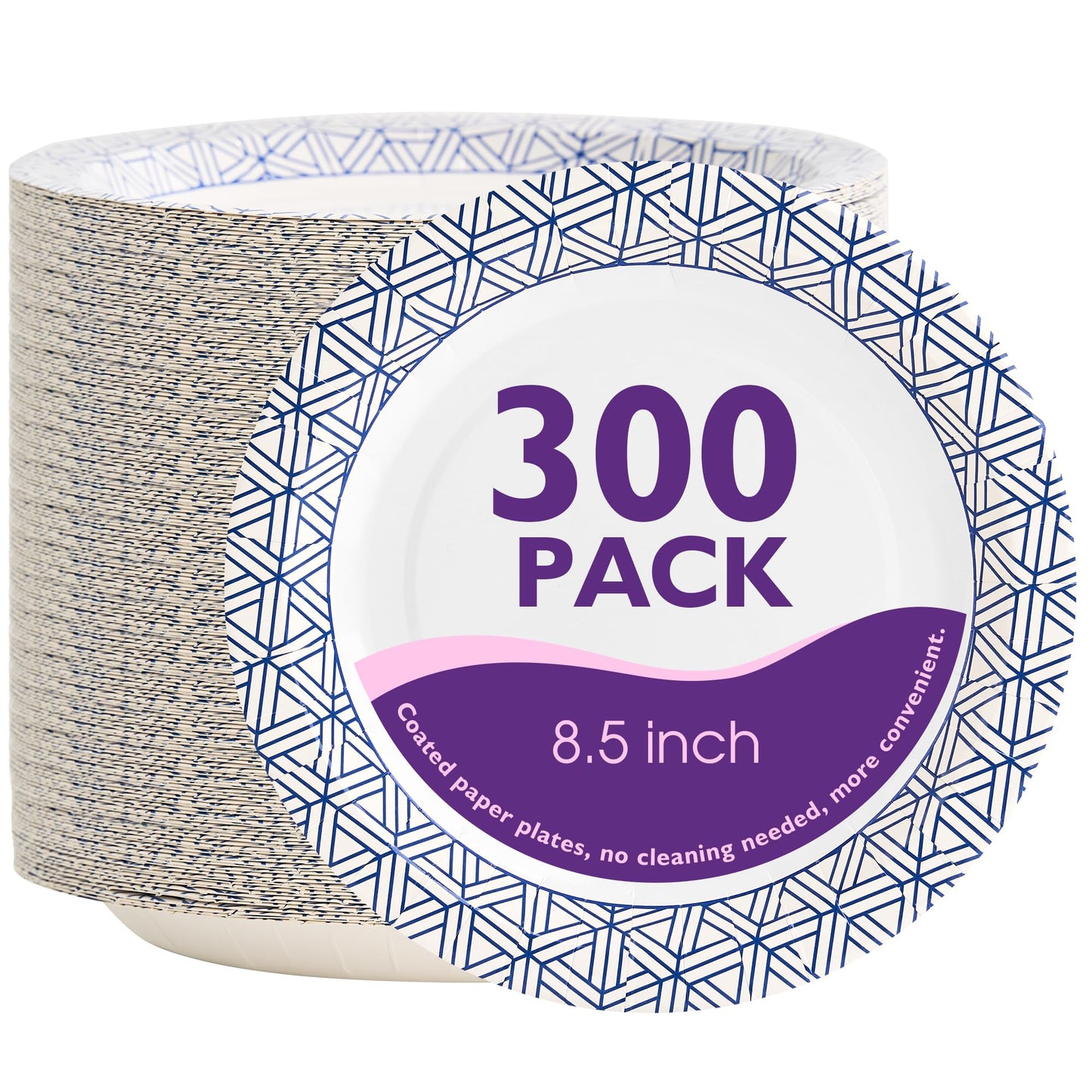 Disposable Paper Plates 8.5 Inch 300 Count, Soak Proof and Cut Resistant Heavy Duty Paper Plates Bulk for Parties, Picnics, Camping, and Everyday Meals