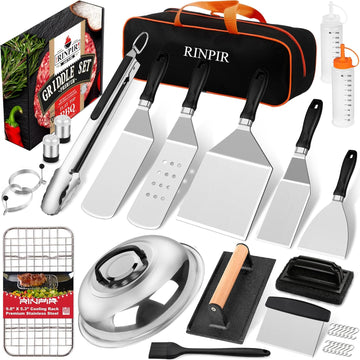 33PCS Griddle Accessories Kit for Blackstone, Flat Top Grill Accessories Tools with Cooling Rack, Melting Dome and Burger Press