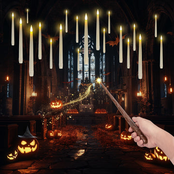 Homemory 20PCS Floating Candles with Wand Remote, Flameless Hanging Taper Candle with Flickering Warm Light, Battery Operated Magic Deco Candles for