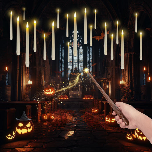 Homemory 20PCS Floating Candles with Wand Remote, Flameless Hanging Taper Candle with Flickering Warm Light, Battery Operated Magic Deco Candles for