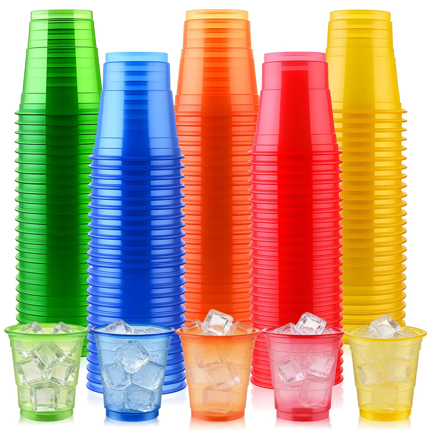 100 Pack 2 oz Clear Disposable Plastic Shot glasses, Mini Disposable Shot Cups for Winter Parties, Birthdays, Weddings, BBQs, Picnics & Daily Use(Neon)
