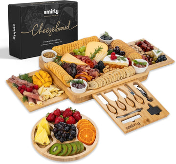 SMIRLY Charcuterie Boards Set - Large Bamboo Cheese Board Set - House Warming Gifts New Home, Wedding Gift for Couple, Bridal Shower Gift
