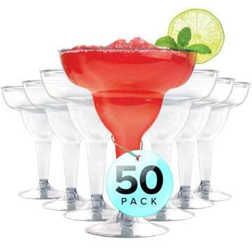 Stock Your Home Clear Plastic Margarita Glasses Disposable (Set of 50) Decorations for Cinco de Mayo Parties, Cocktail Cups
