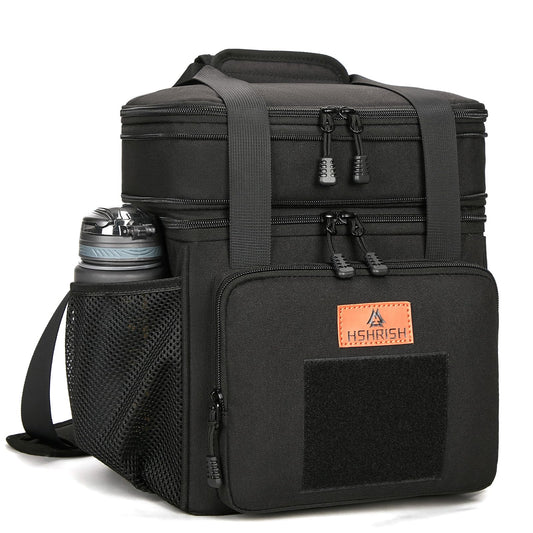 HSHRISH Expandable Large Tactical Lunch Box for Adults, Durable Insulated Lunch Bag with Shoulder Strap, Soft Cooler Bag for Men Work Outdoor Picnic Trips, 20 Can/16 L, Black