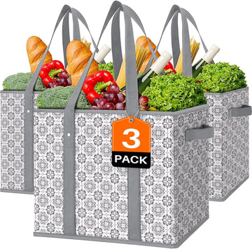 WISELIFE Reusable Grocery Bags 3 Pack, Large Grocery Tote Bag Water Resistant Shopping Bags Foldable Grocery Bag for Clothes, Shoes and Picnic
