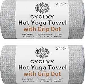 2 Pack Hot Yoga Towel with Grip Dot, Stickyfiber Yoga Mat Towels Non Slip for Hot Yoga, Absorbent Microfiber Sweat Anti-Slip Cover, Bikram, Pilates