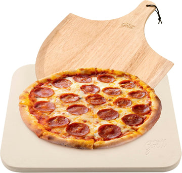 HANS GRILL Pizza Stone| Rectangular Pizza Stone For Oven Baking & BBQ Grilling With Free Wooden Peel| Extra Large 15 x 12" Inch Durable Cordierite