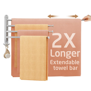 KES Adjustable Swivel Towel Rack 14.5 to 27.5 inch 4-Arm, Swing Out Towel Bar for Bathroom, Swinging Towel Rack for Bath Towels