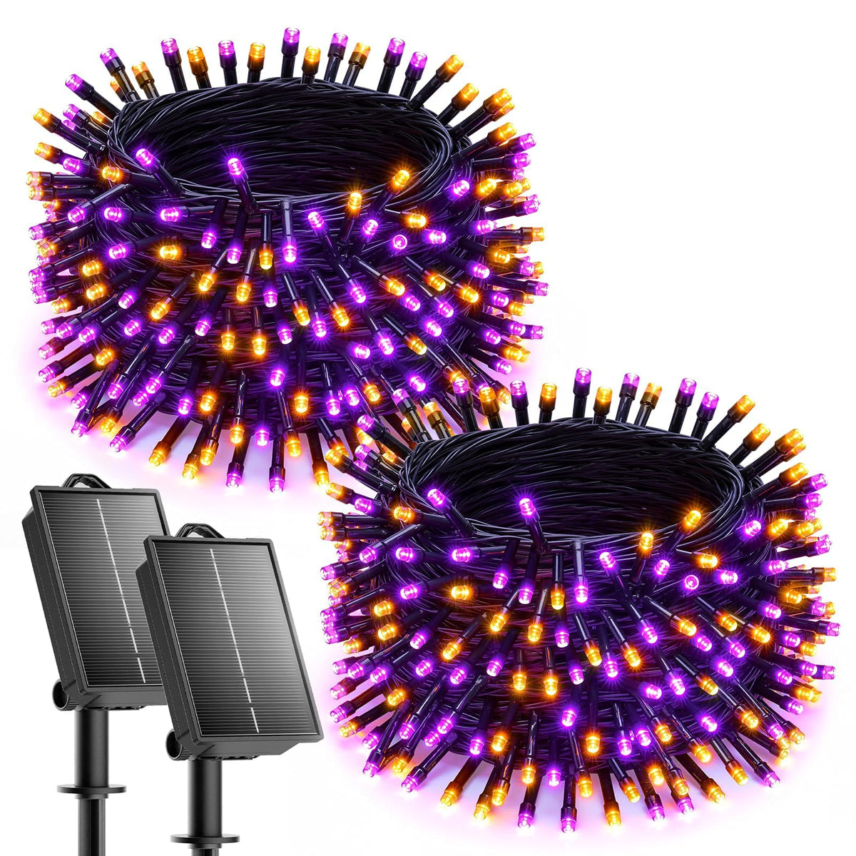 Brightown 2 Pack Solar Halloween Lights, 144ft 400 LED, Orange & Purple