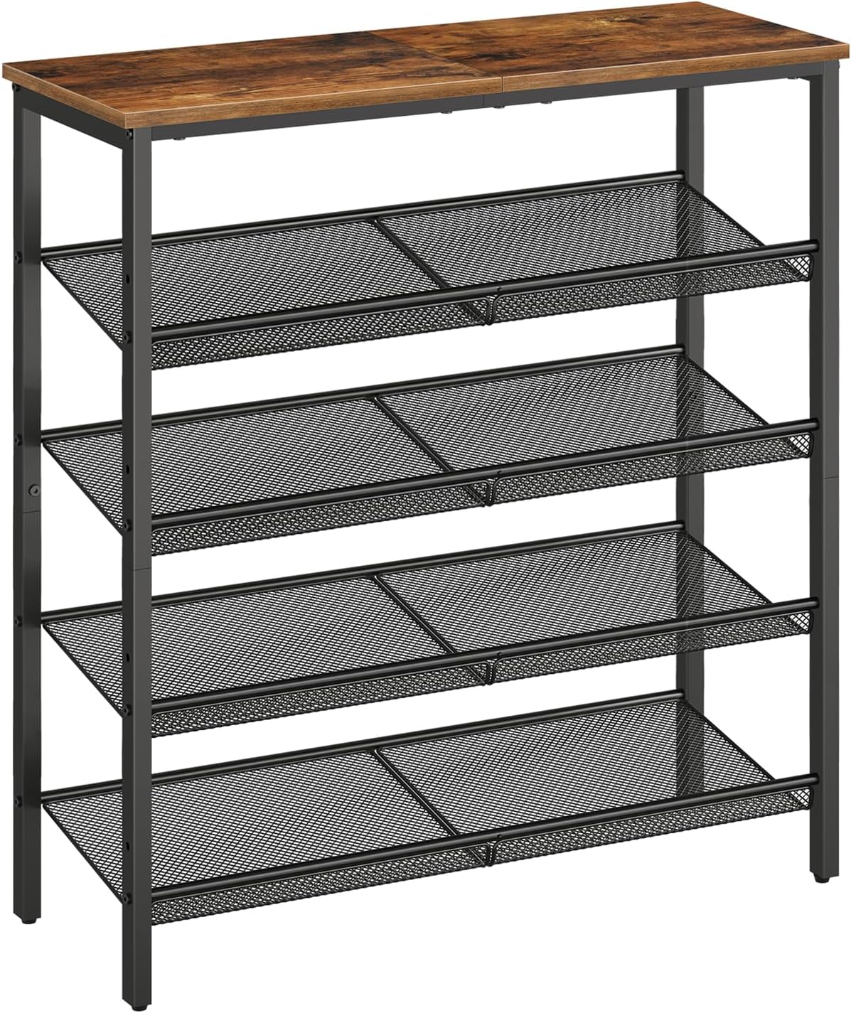 HOOBRO Shoe Rack for Entryway, 5-Tier Shoe Organizer with Adjustable Mesh Shelves, 16-20 Pairs of Shoes, Spacious Floor Mount, Metal, Industrial