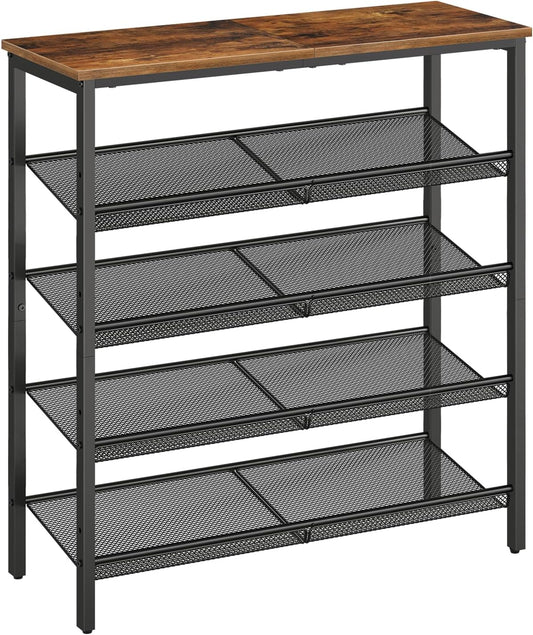 HOOBRO Shoe Rack for Entryway, 5-Tier Shoe Organizer with Adjustable Mesh Shelves, 16-20 Pairs of Shoes, Spacious Floor Mount, Metal, Industrial