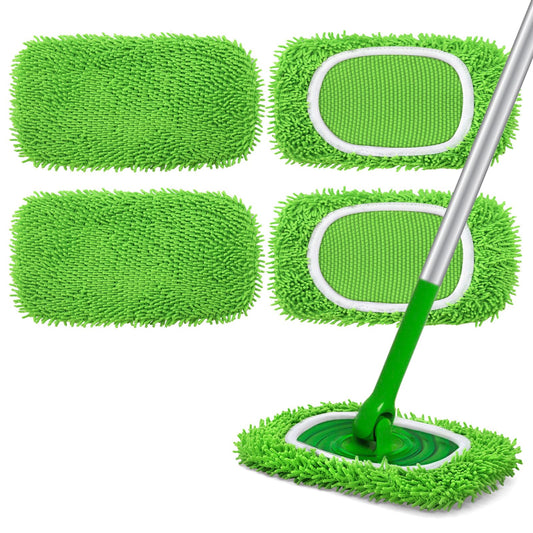 Reusable Microfiber Mop Pads Compatible with Swiffer Sweeper- 4 Pack Dry Sweeping Cloths & Wet Mopping Cloths - Chenille Washable Wet Pads Refill for Mopping Floors (Mop is not Included)