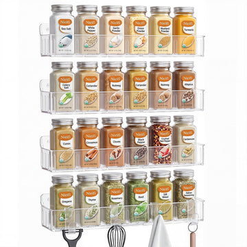 Nieifi Spice Rack Wall Mount, 4 Pack Clear, 2" Depth, Screw/Adhesive