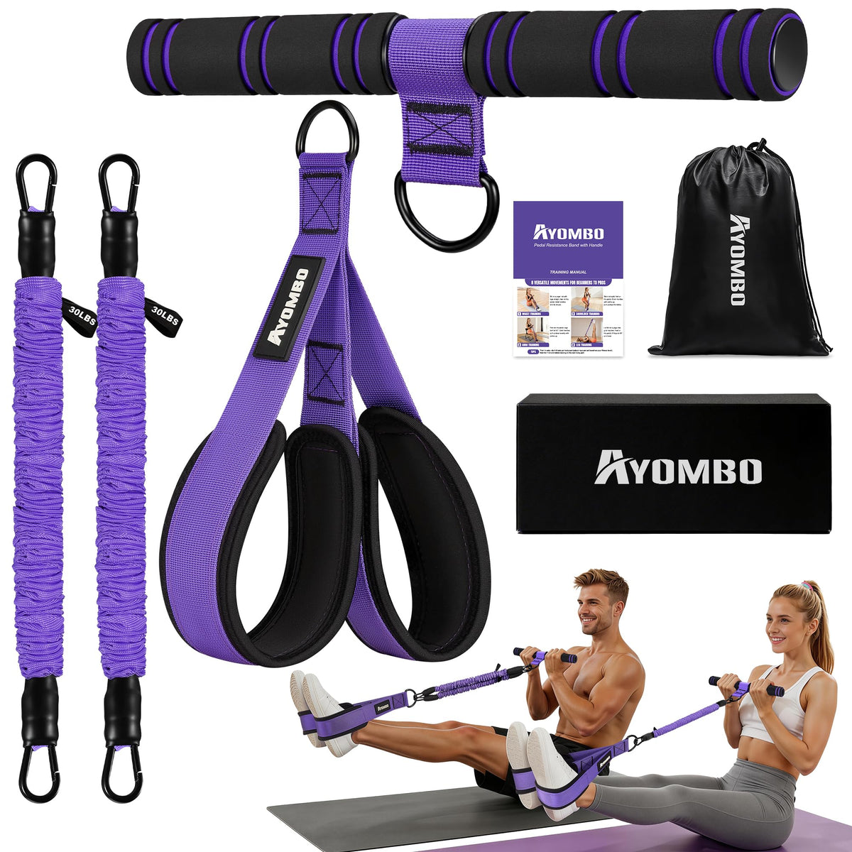 Upgrade Pedal Resistance Band with Handle, Adjustable Tube Foot Pedal Device Puller Exercise Bands, for Abs Arm Leg Waist Workout, Core Pilates, Sit Up Fitness Equipment for Full Body Training