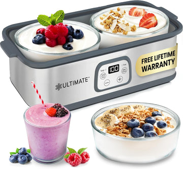 Ultimate Probiotic Yogurt Maker with Adjustable Time & Temp Control - Make Trillions of Live Probiotics with Two 1-Quart Containers