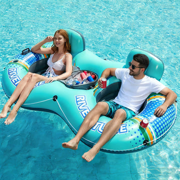 Jasonwell Heavy Duty 2 Person Inflatable River/Pool Tube Float with Removable Cooler, Tubes for Lake, Floating River Raft Lounge Floatie