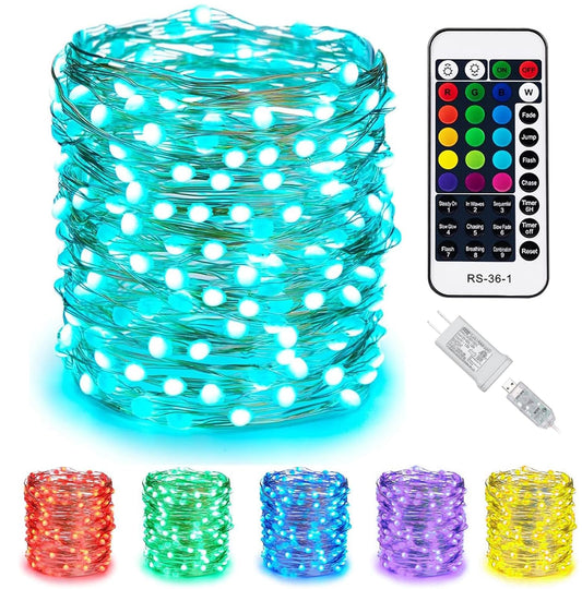 Color Changing Fairy String Lights - 33 ft 100 LED USB Silver Wire Lights with Remote and Timer, Starry Fairy Lights for Bedroom Party Craft Indoor