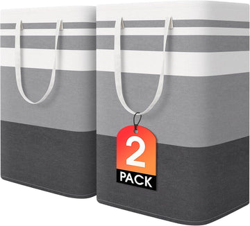 HomeHacks 2 Pack Large Laundry Baskets, Waterproof, Freestanding Laundry Hampers, Collapsible Clothes Hamper with Reinforced Handles in Laundry Room