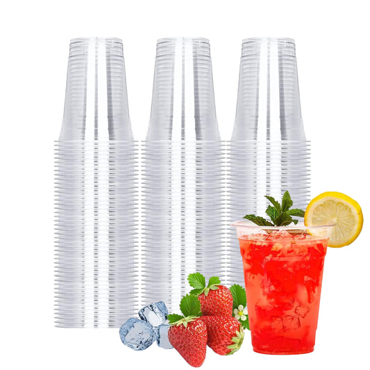 TashiBox 100 Count - 16 Ounce Plastic Cups, Ice Coffee Cups To Go - Crystal Clear PET Party Cups