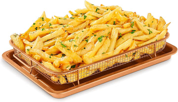 Bakken Swiss 2-in-1 Air Fryer Tray – Nonstick Copper Crisper Basket with Elevated Mesh, Extra-Large 9.5"x13", Ideal for Oven Baking & Crispy Foods